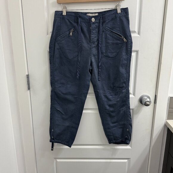 Free People Capri Cargo Drawstring Blue Pants Size 2 - Picture 1 of 3